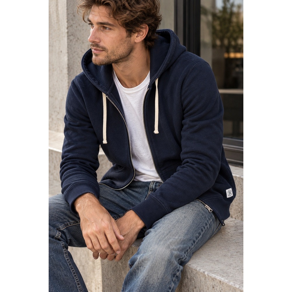 Reigning Champ Made in Canada Cotton Full Zip Hoodie Sweatshirt Navy Small